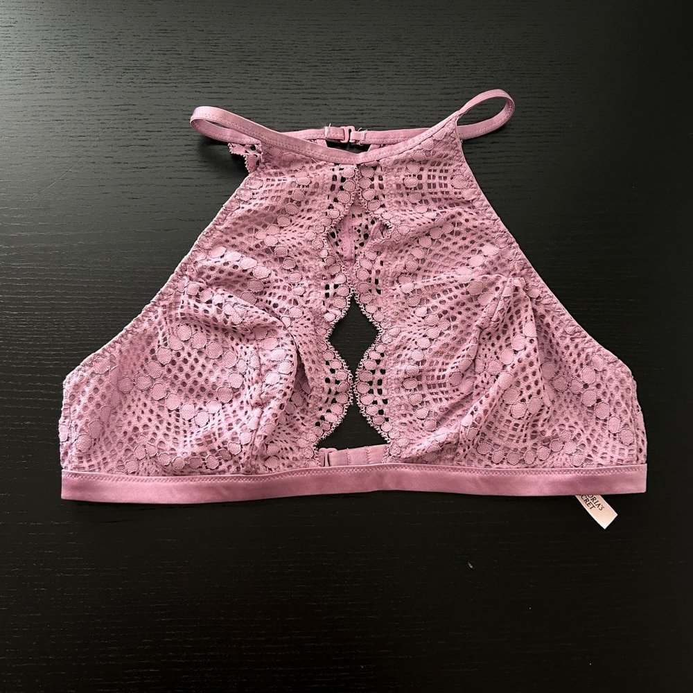 Victoria Secret Womens Lace Triangle Bralette Wireless Purple Mauve L
